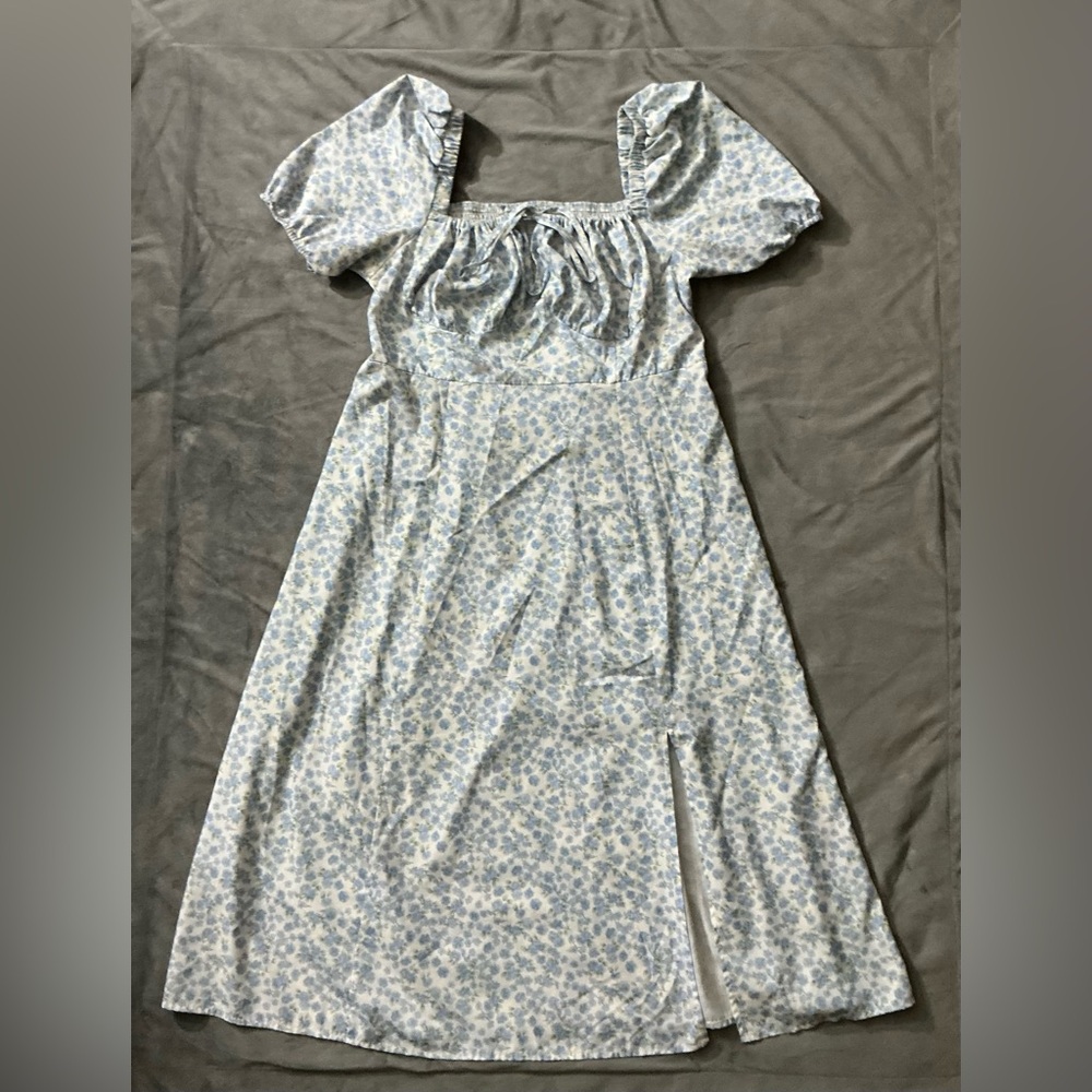 Cider Baby Blue Cottagecore Floral Spring Short Sleeve Maxi Dress